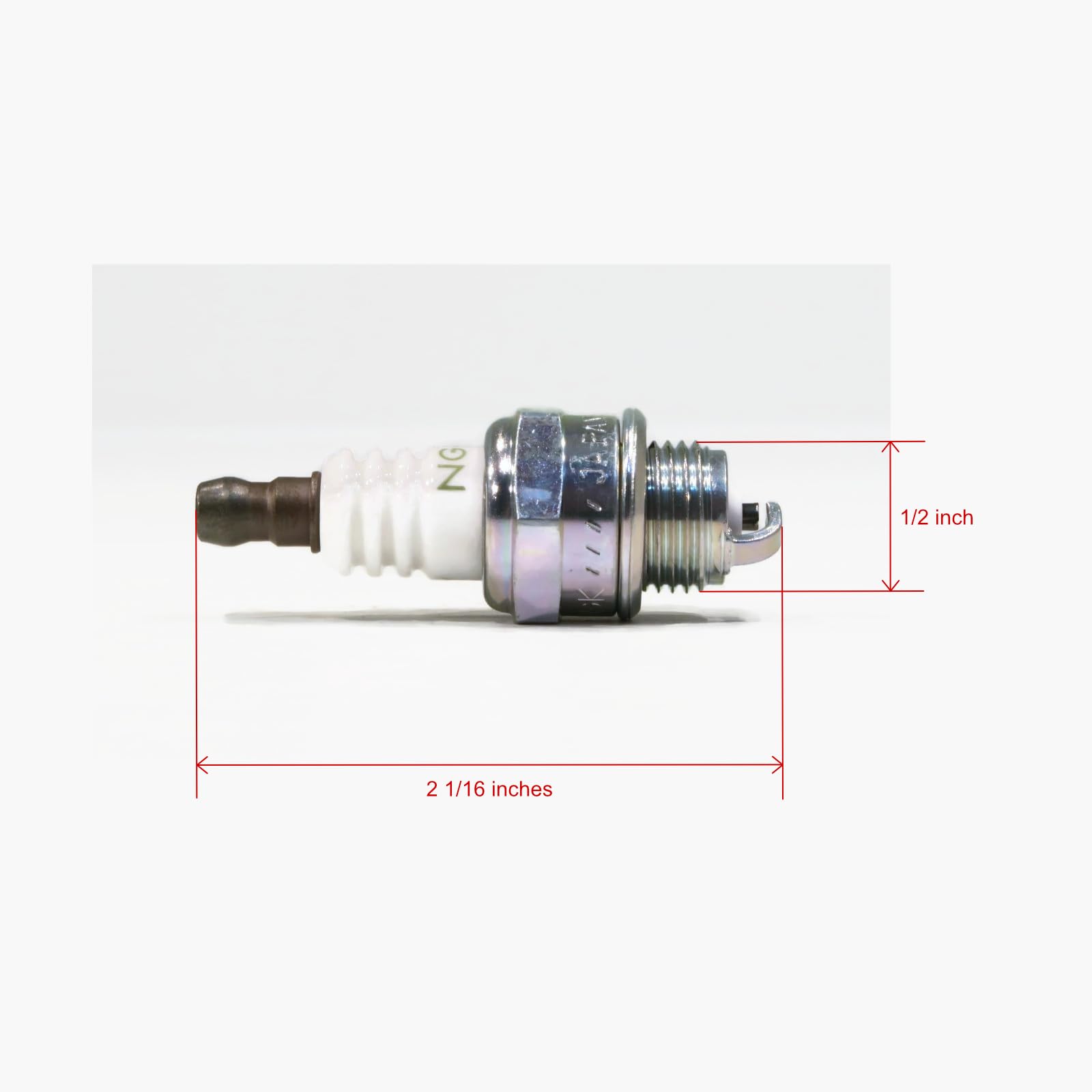 Close-up of NGK BPM8Y plug showing 14mm thread and 1.25mm pitch for fit check.