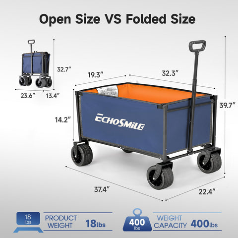 EchoSmile collapsible wagon showing 400 lbs capacity for gear and groceries