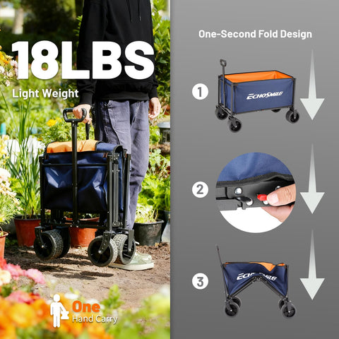 EchoSmile all-terrain collapsible wagon used for camping and grocery runs