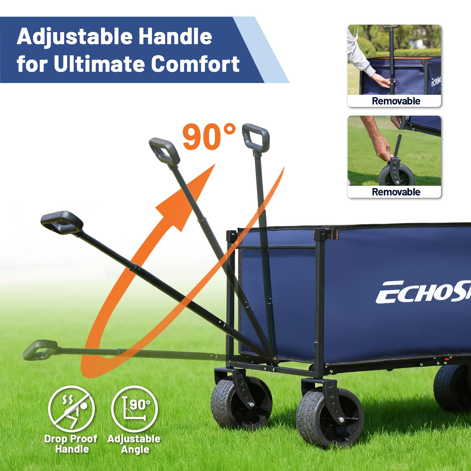 EchoSmile collapsible wagon on rough path proving durability and versatility