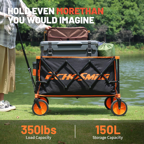 EchoSmile collapsible wagon folded state shows compact storage fit for car trunks.