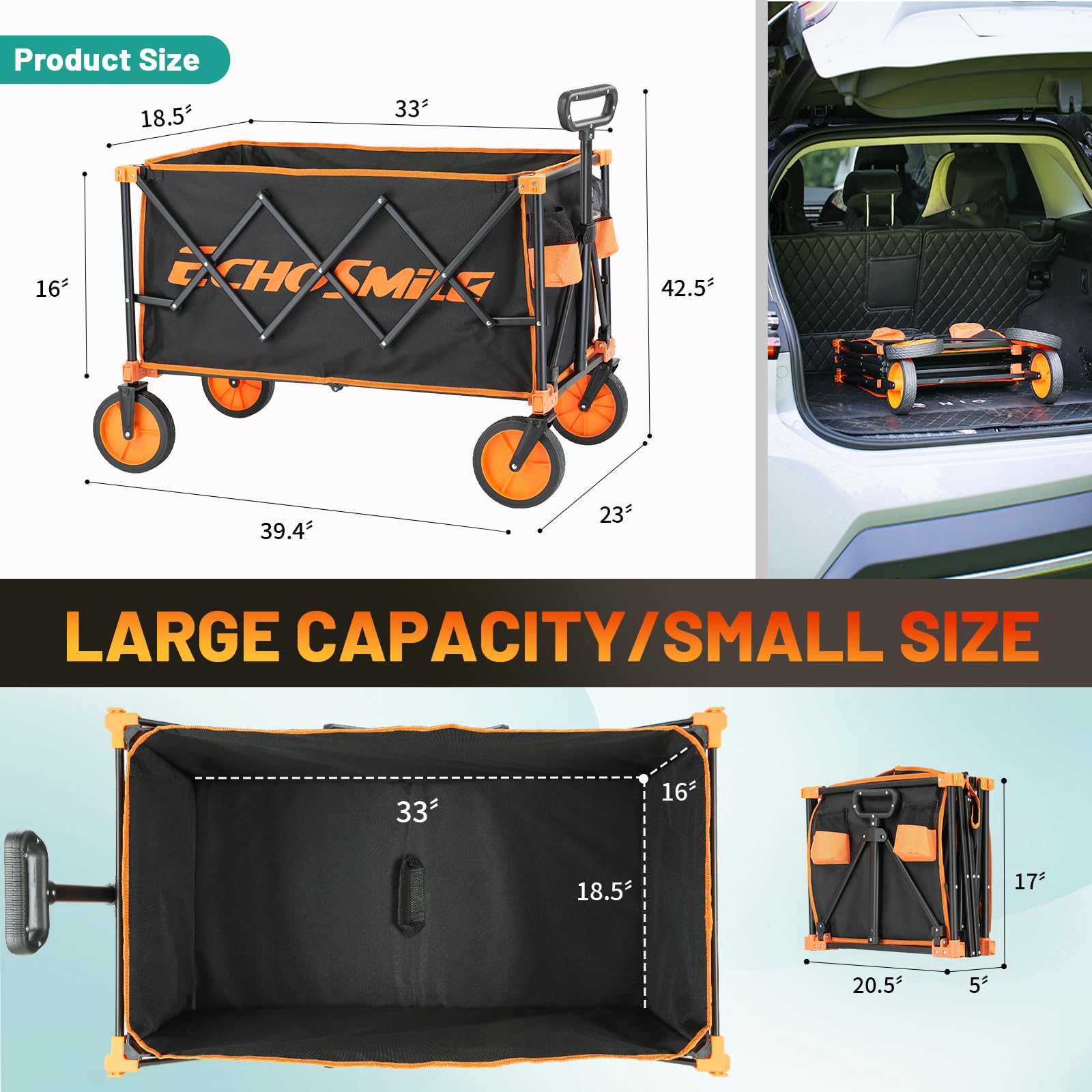 EchoSmile wagon with 350-pound capacity ready for heavy loads.