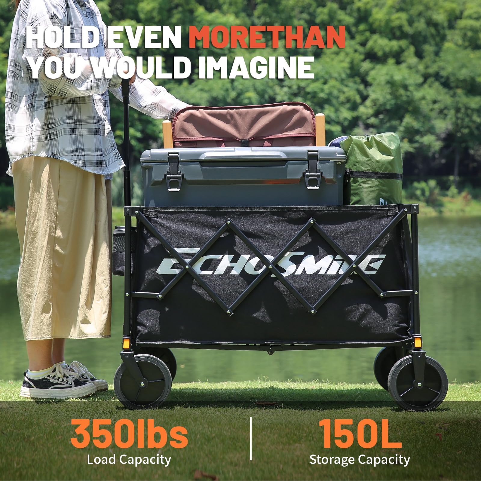 EchoSmile wagon folded compactly for easy storage in car trunk.
