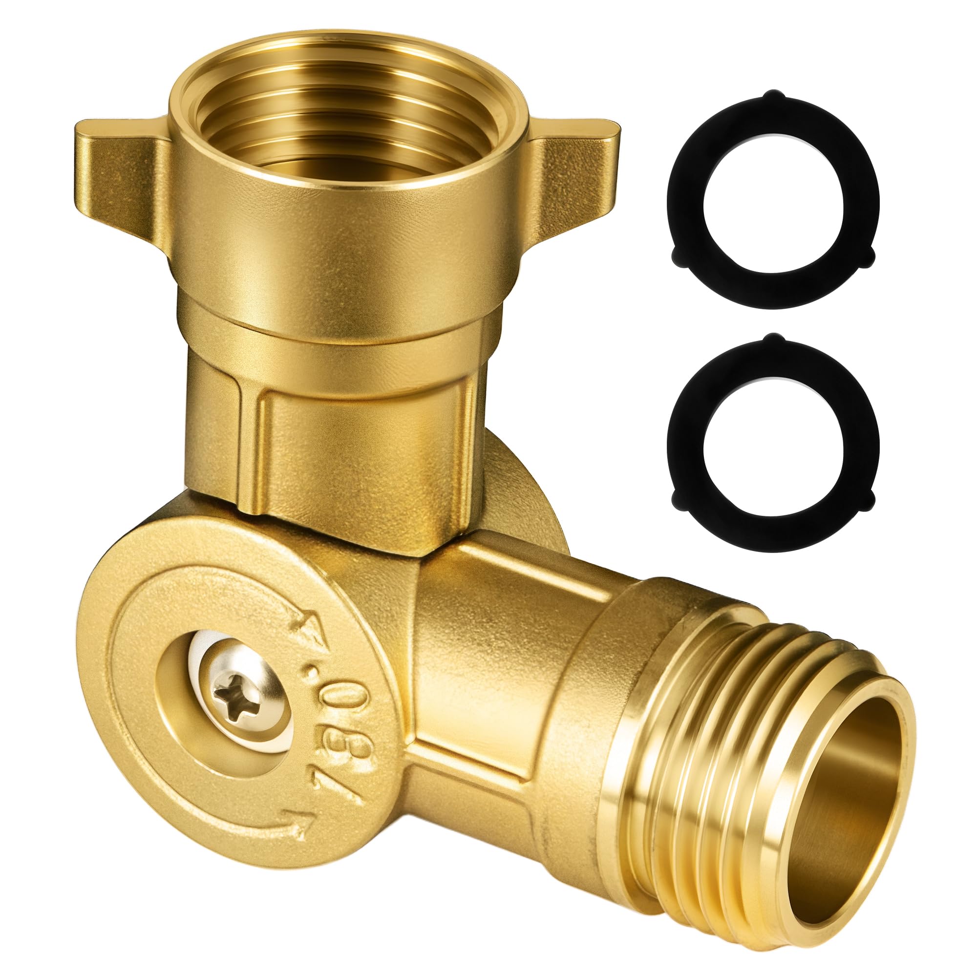 ECKXCH brass garden hose connector with 180° swivel for easy reach and control.