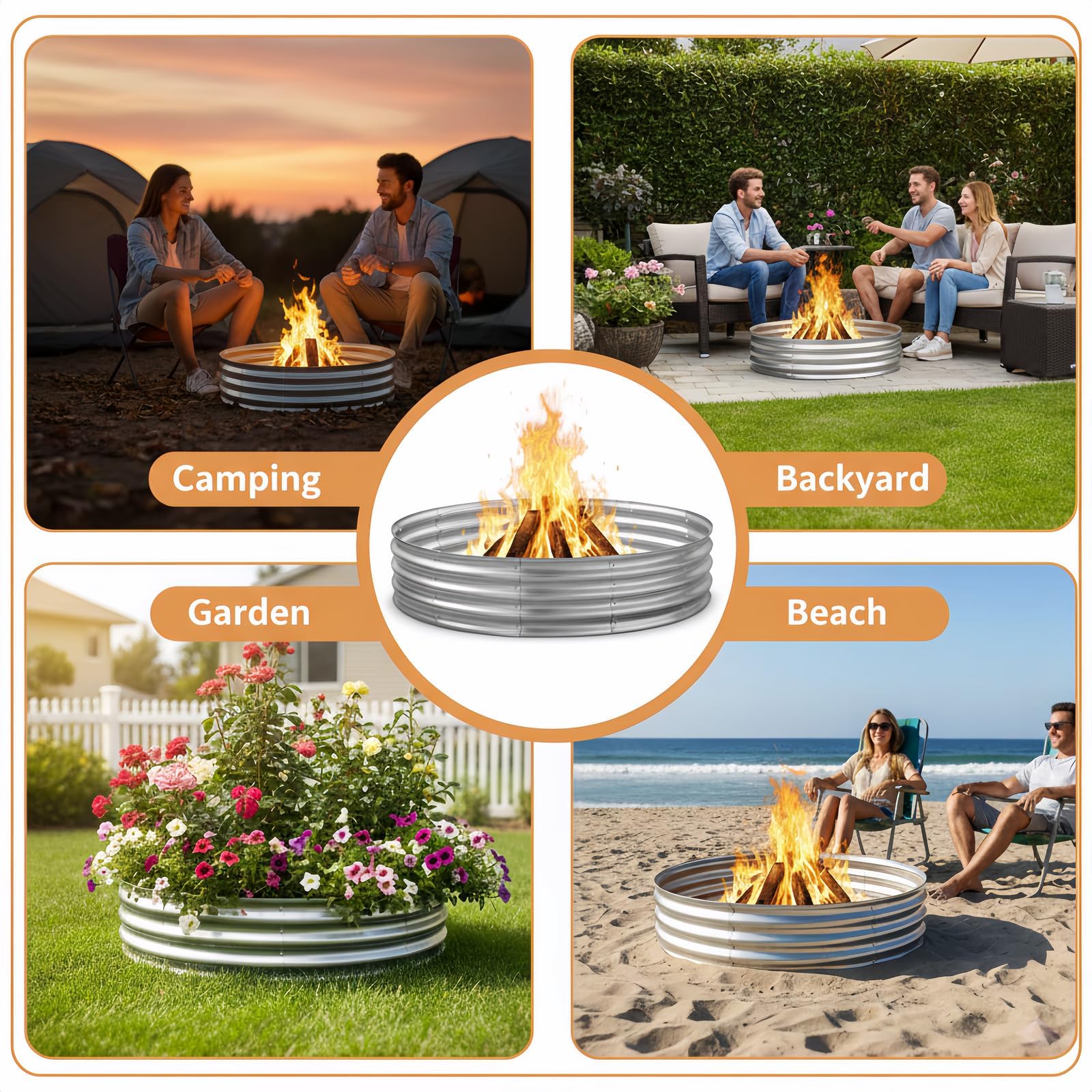 Eclaron galvanized steel fire pit ring offers durable, rust-resistant outdoor performance.