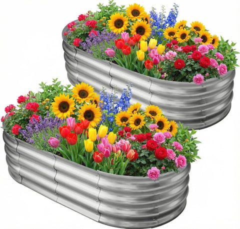 Eclaron oval galvanized raised bed with open-base drainage for healthier root growth