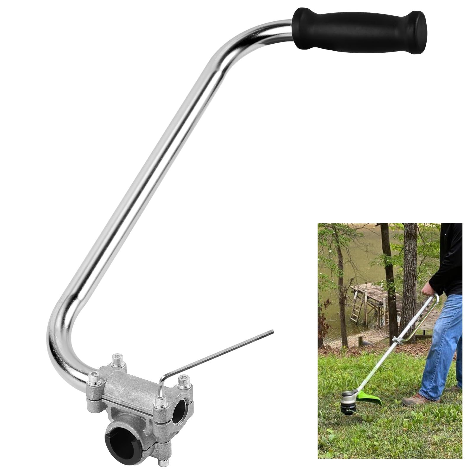 Ecmln weed eater handle with ergonomic design reduces strain during trimming.