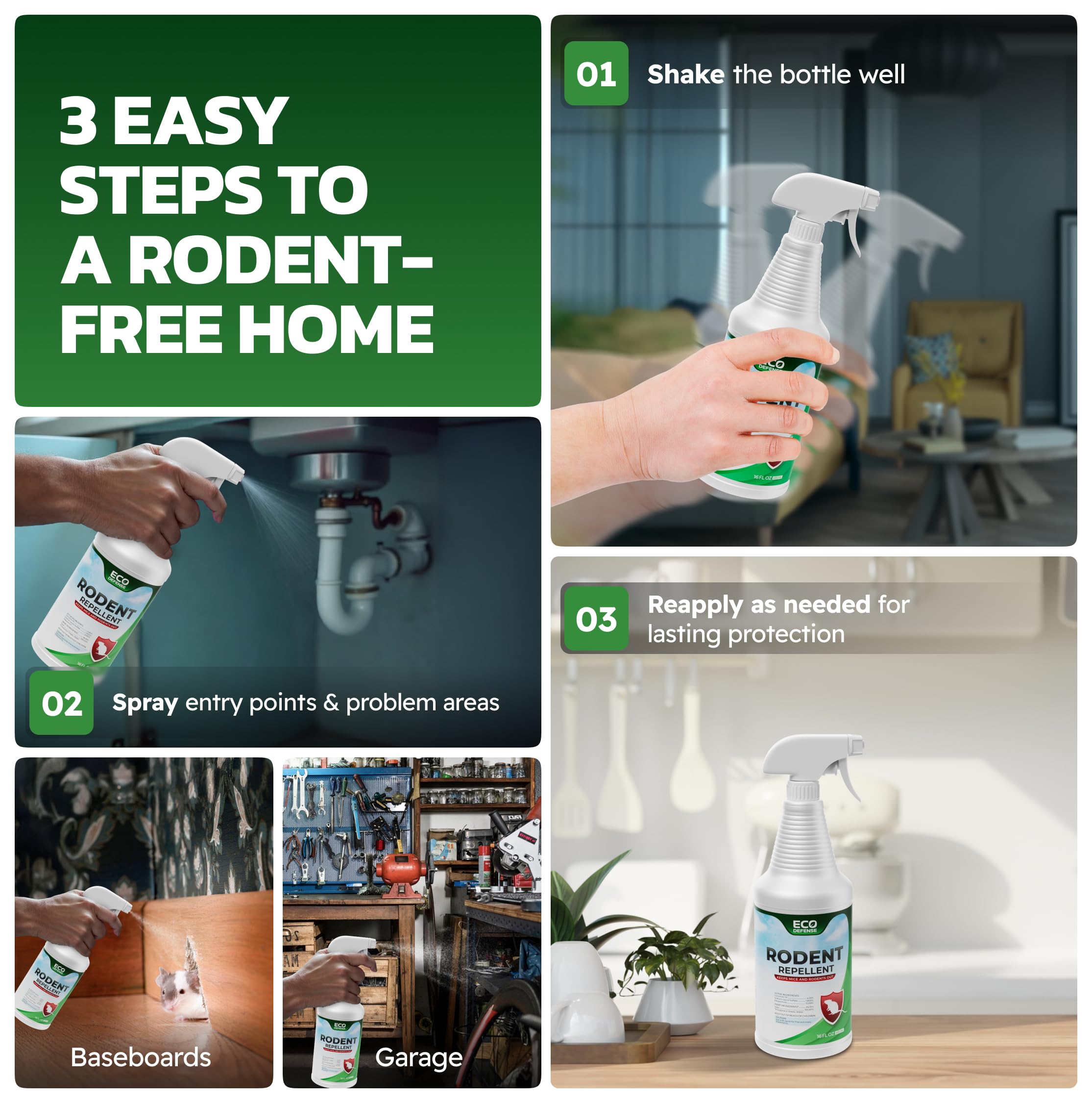 Eco Defense baseboard entry points focus helps prevent gnawing near walls.