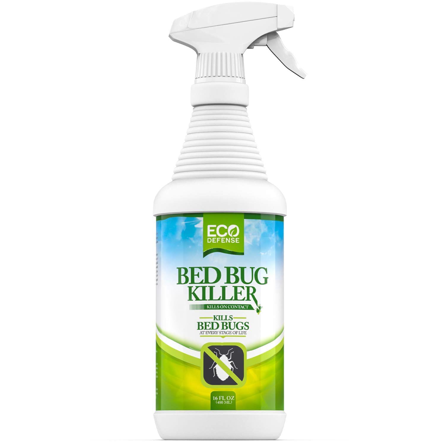 Eco Defense Bed Bug Killer spray bottle ready for on-contact action against pests.