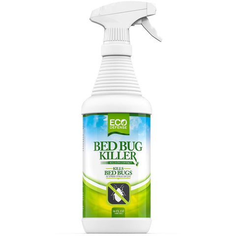 Eco Defense Bed Bug Killer spray bottle ready for on-contact action against pests.