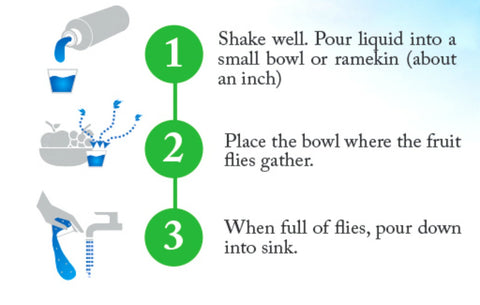 Eco Defense Fruit Fly Trap bottle pour demonstrates easy, mess-free application