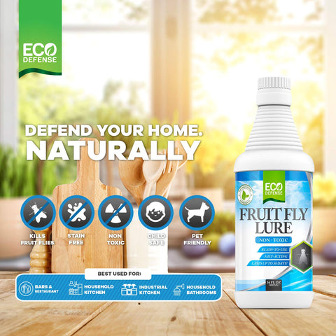 Eco Defense Fruit Fly Trap kitchen scene highlights safe use around food