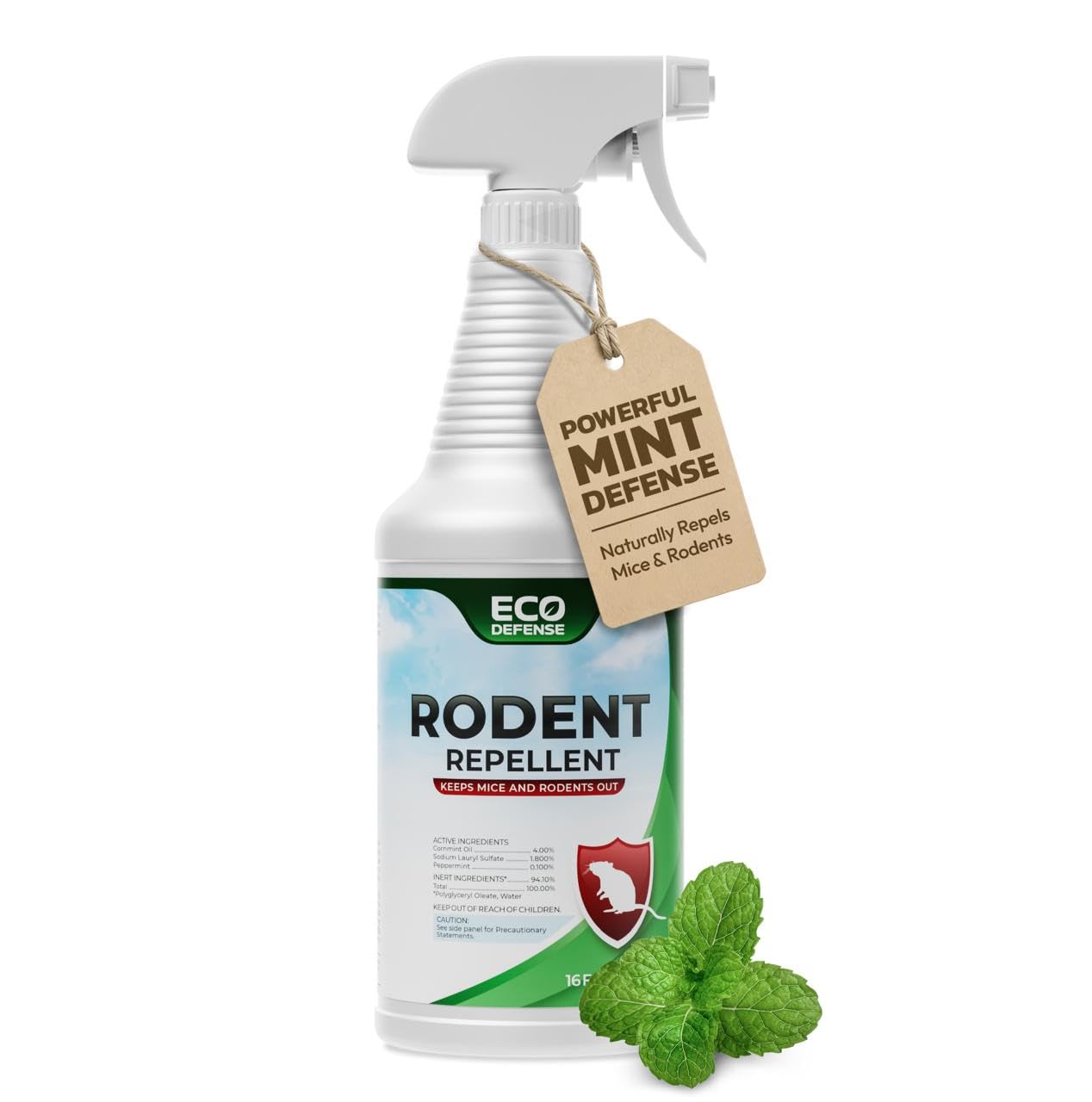 Eco Defense mouse spray mint barrier protects baseboards from intruding mice indoors.