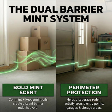 Eco Defense peppermint oil deterrent creates a scent barrier to discourage rodents.
