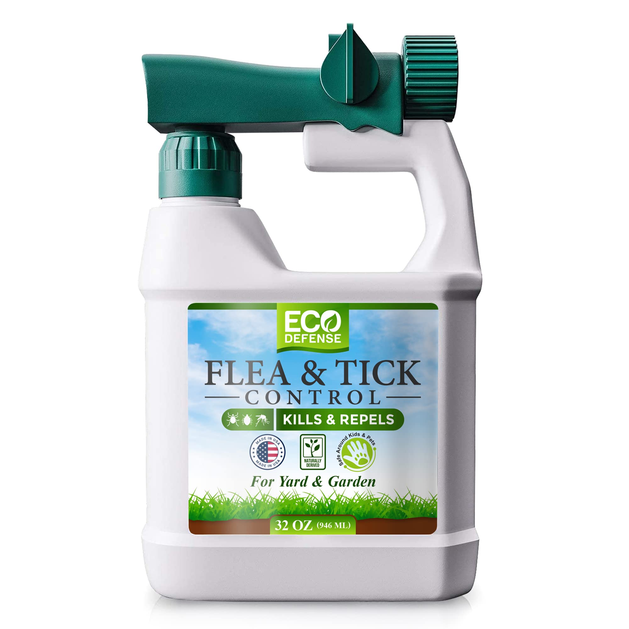 Eco Defense yard spray bottle in use for safe outdoor pest control.