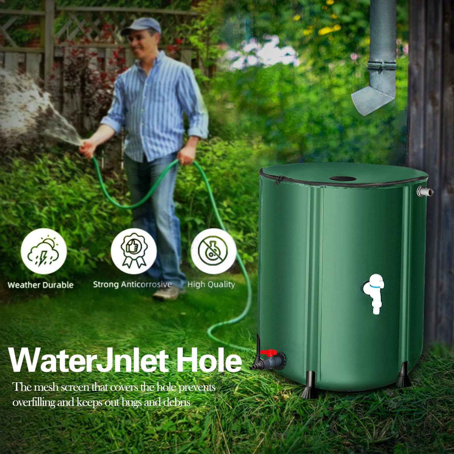 Eco friendly rain barrel water storage for sustainable watering