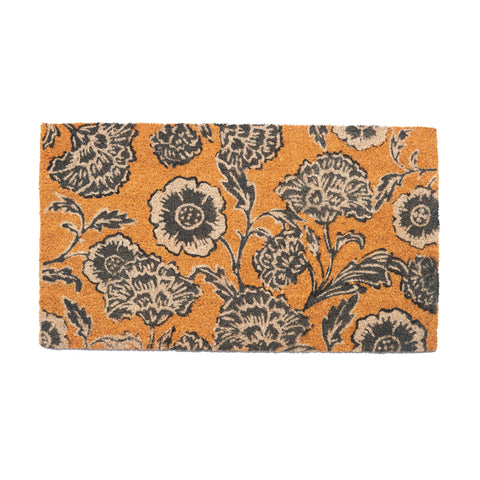 Eco Living coir door mat with gray floral print, ideal for a welcoming entry
