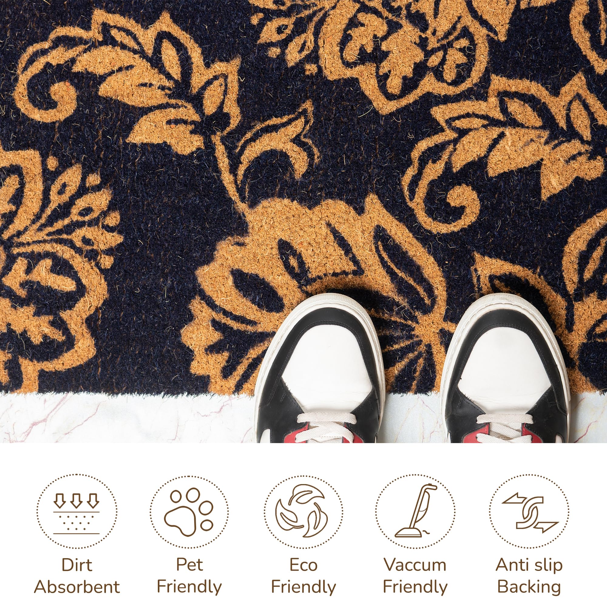 Eco Living door mat features 30x17 inch size for standard doorways.