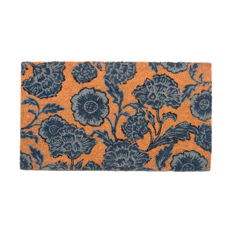 Eco Living floral blue coir doormat at entryway welcoming guests