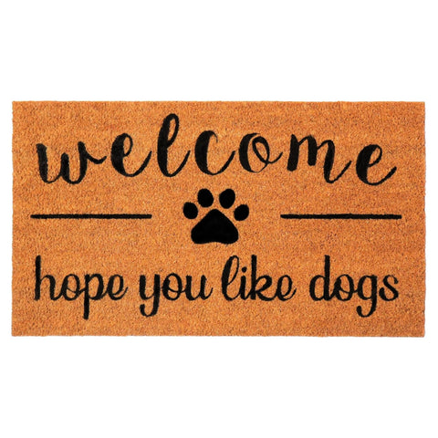 Eco Living coir doormat with dog print welcomes guests at the entry.