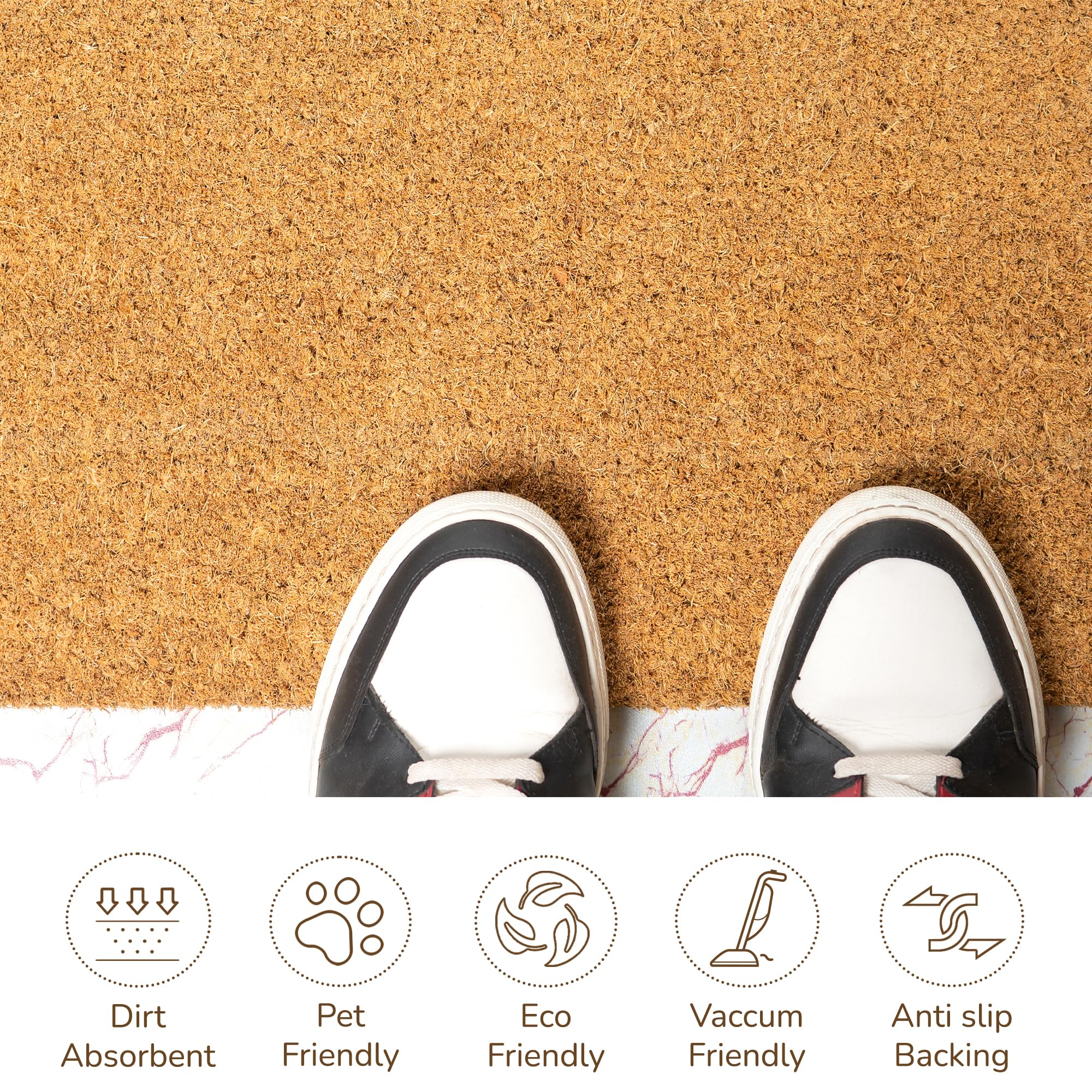 Eco Living coir mat scrapes dirt to keep entryways cleaner.
