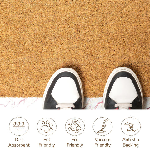 Eco Living coir mat scrapes dirt to keep entryways cleaner.