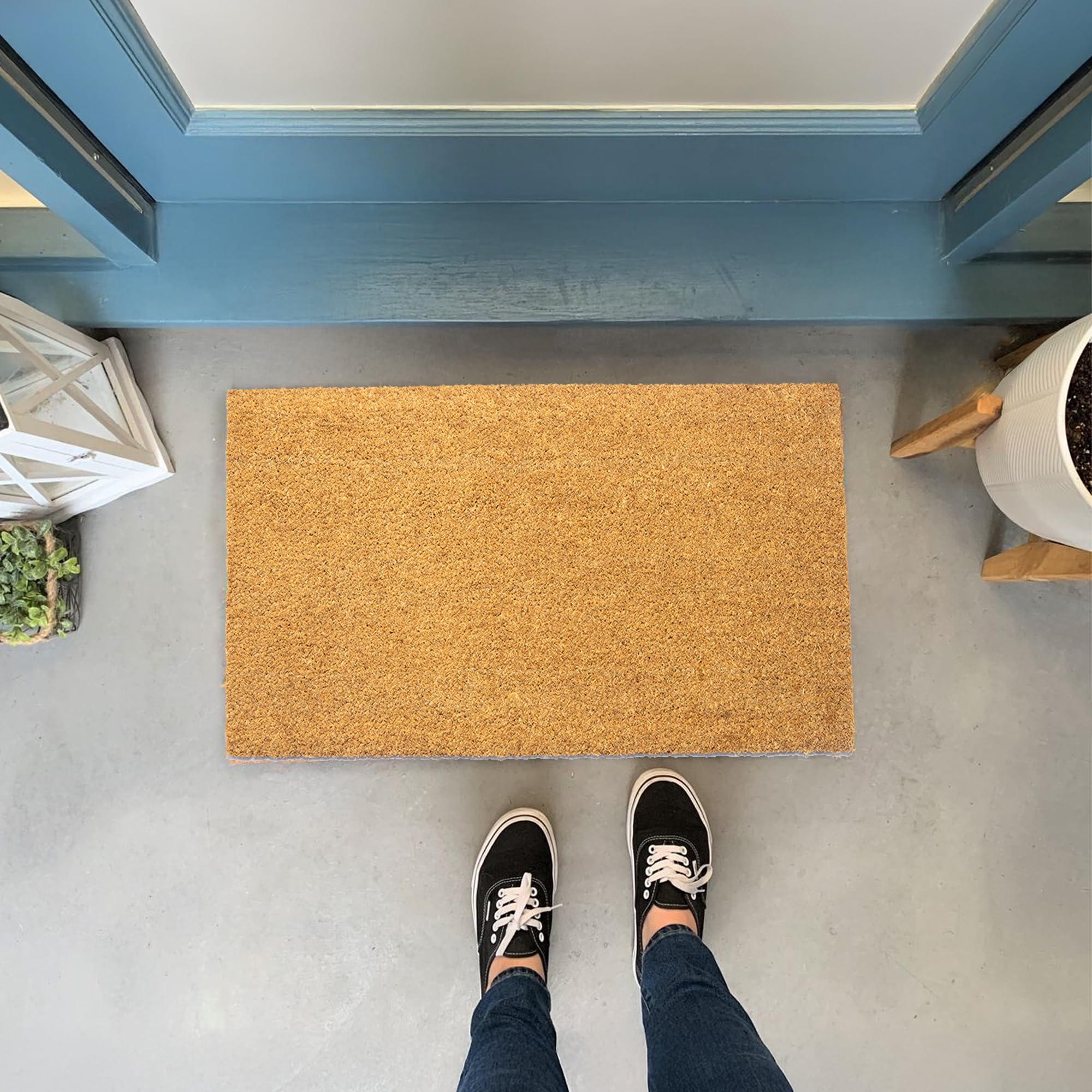Eco Living coir mat with non-slip PVC backing stays secure indoors or outdoors.