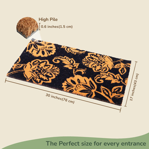 Eco Living floral navy door mat for indoor outdoor use at the front door.