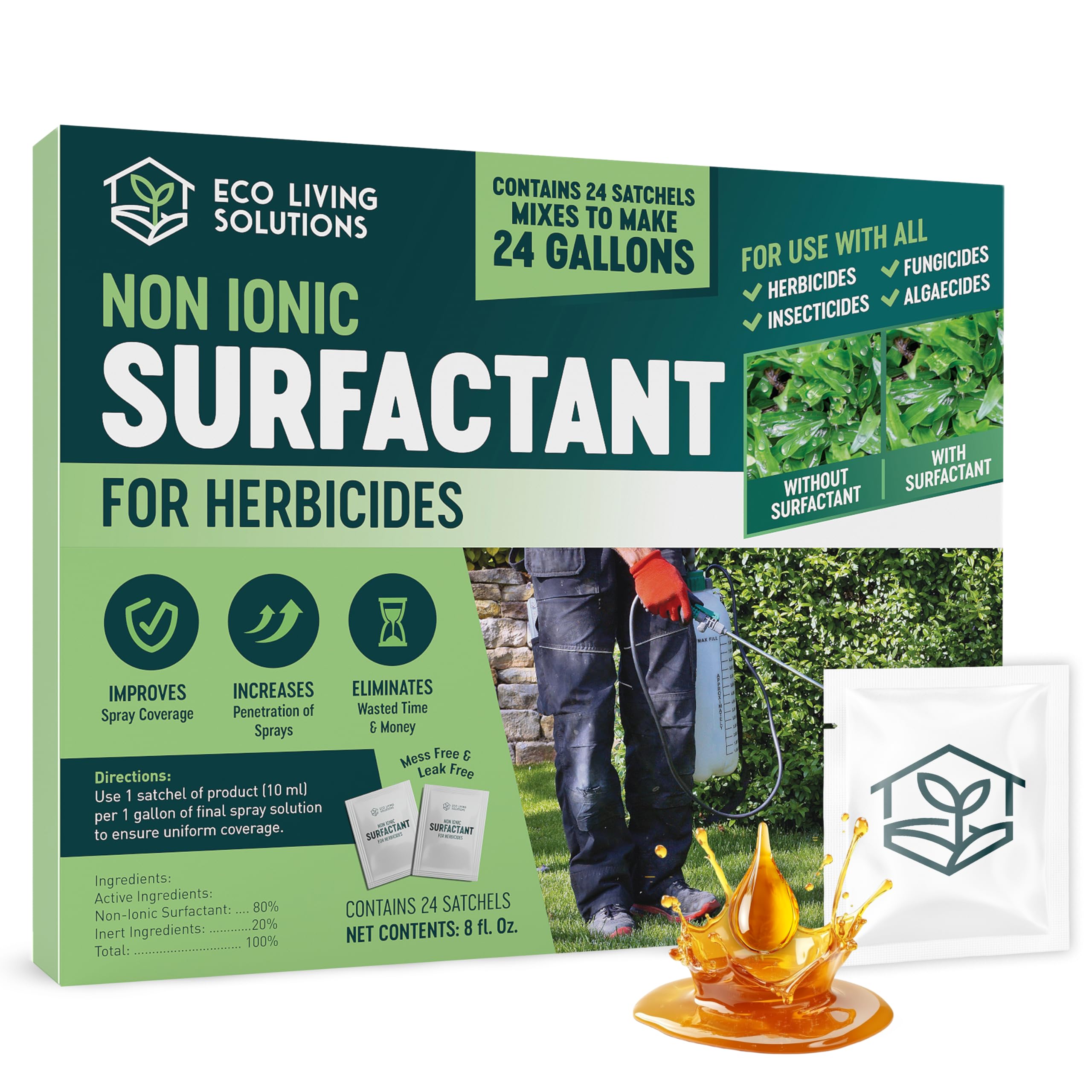 Eco Living Solutions satchel for non-ionic surfactant enhances spray coverage and easy dosing