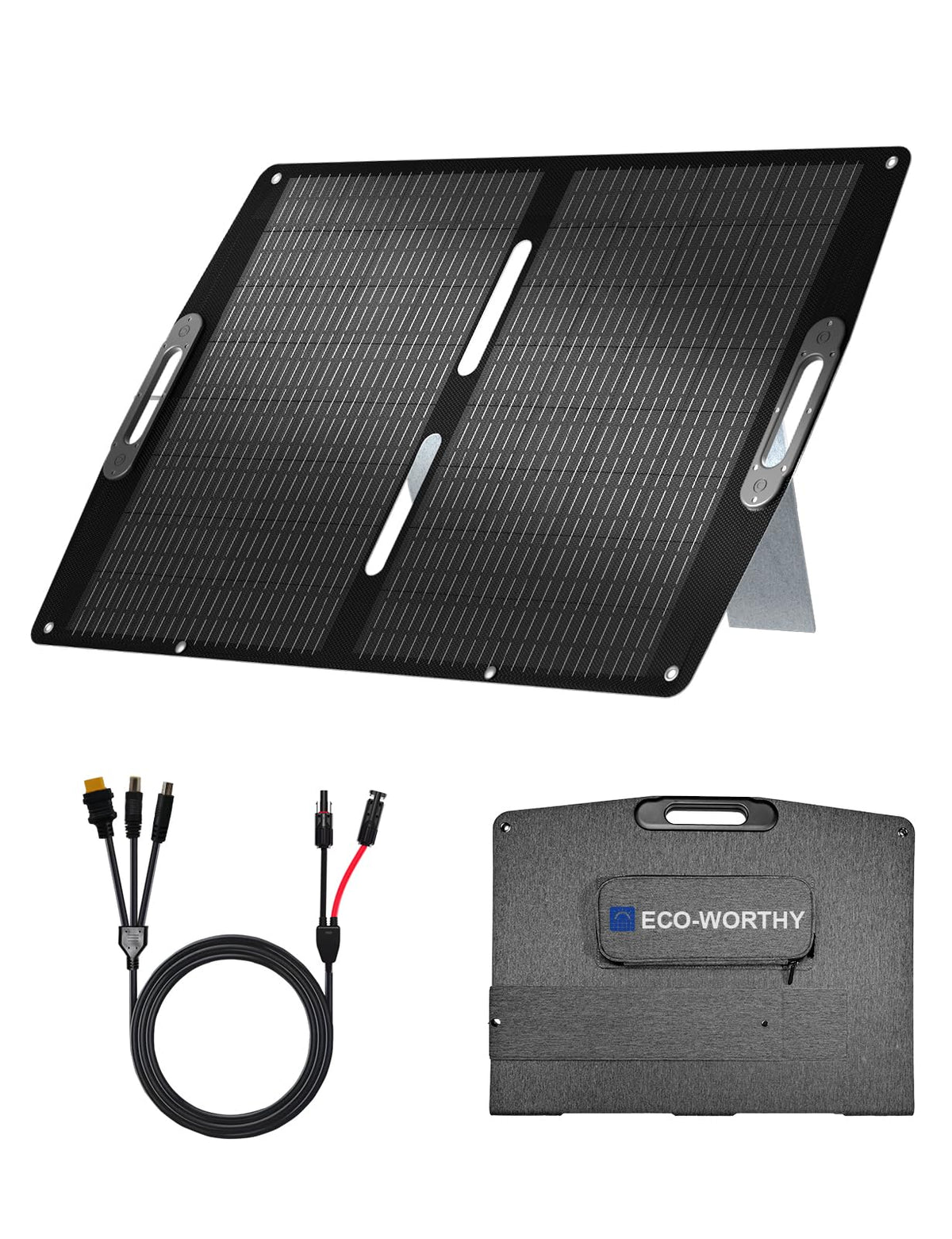 Eco-Worthy 100W solar panel folded compact for portable transport.