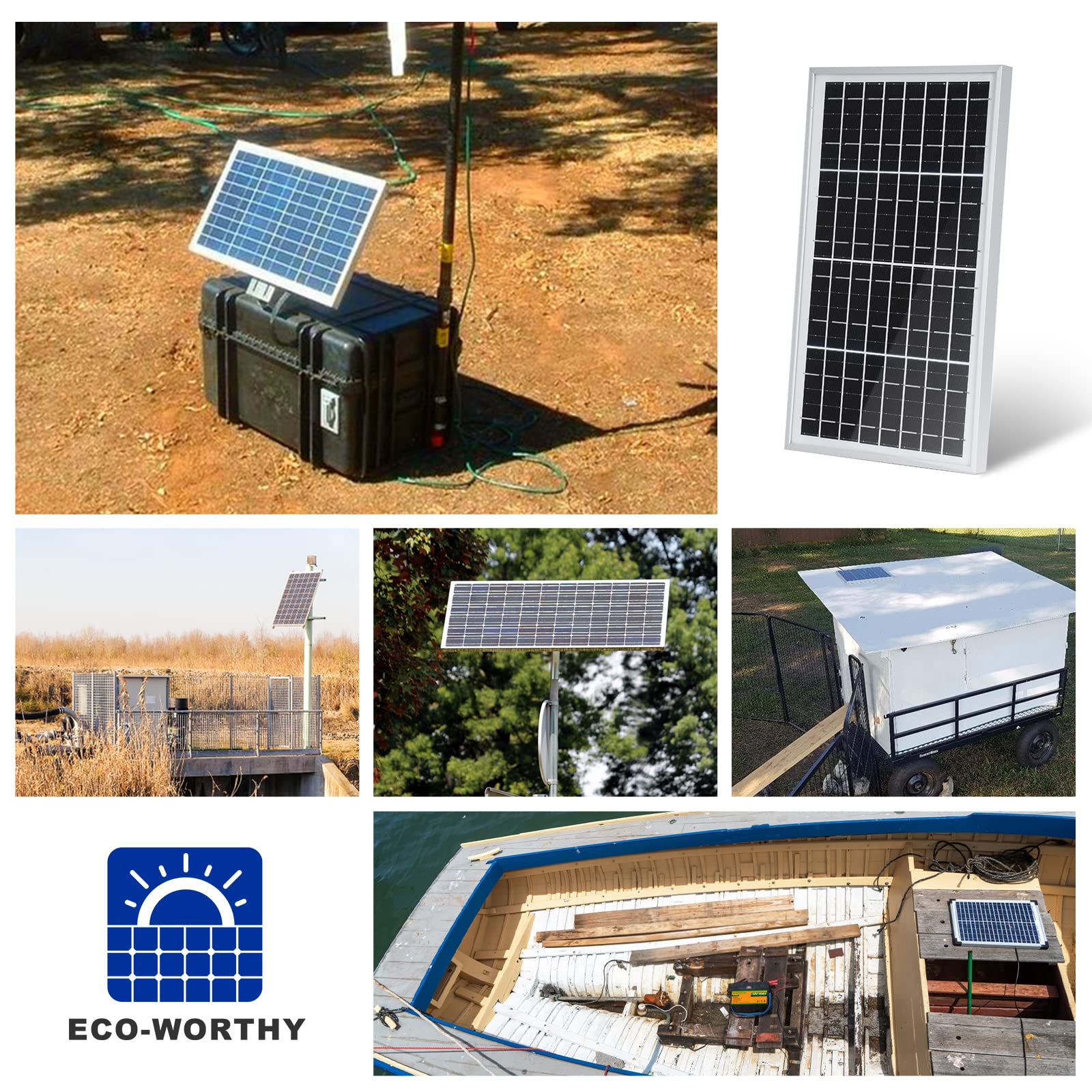 ECO-WORTHY 10W setup charging a 12V battery on boat or trailer
