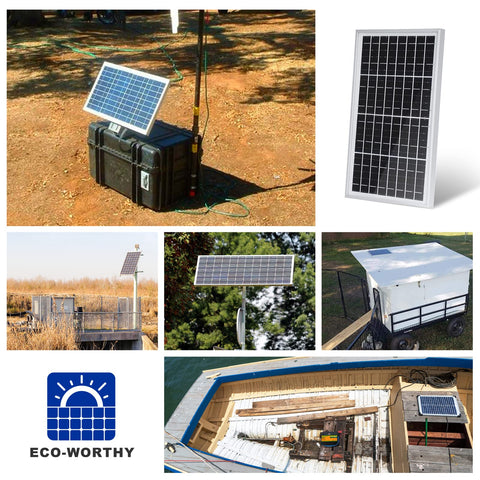 ECO-WORTHY 10W setup charging a 12V battery on boat or trailer