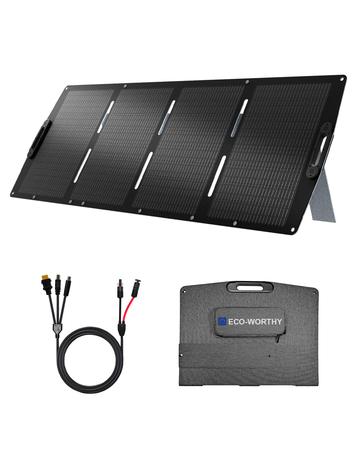 ECO-WORTHY 200W folded panel, portable for backpacking and quick setup.