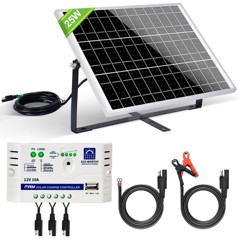 Eco-Worthy 25W mono solar panel front view ideal for reliable battery charging.