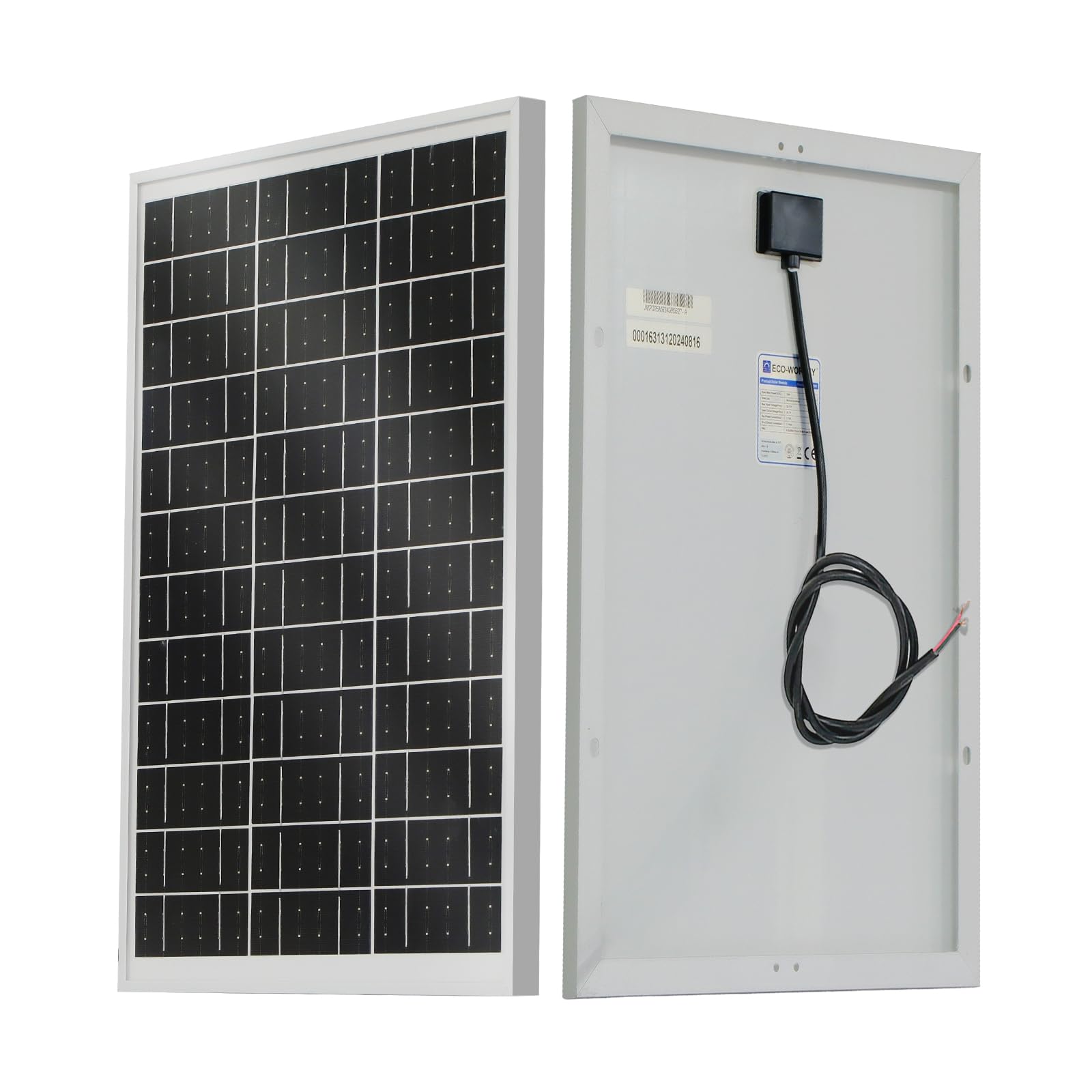 Eco-Worthy 25W solar panel front view showing portable charging for 12V batteries