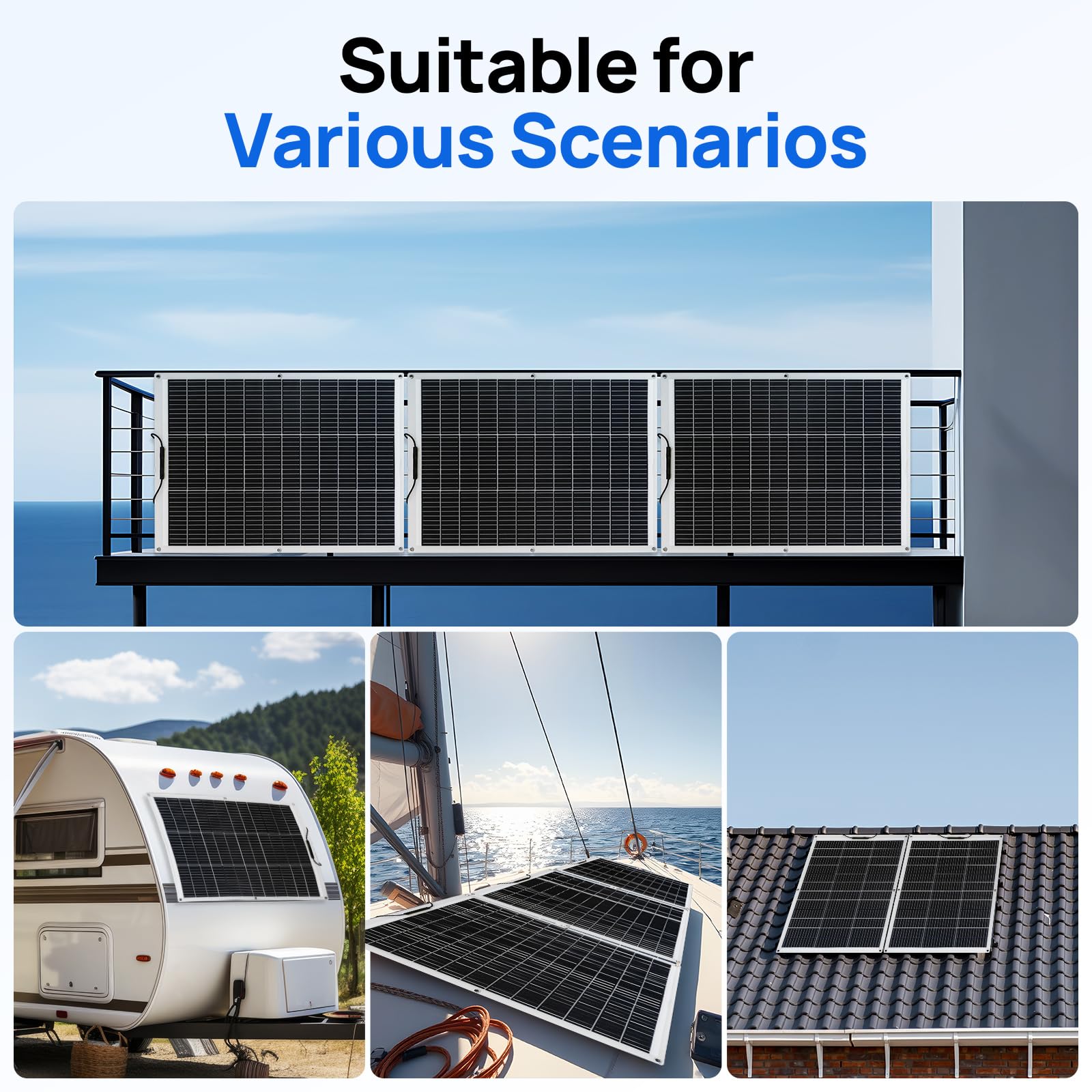 Waterproof ECO-WORTHY mono-crystalline panel mounted on curved surface