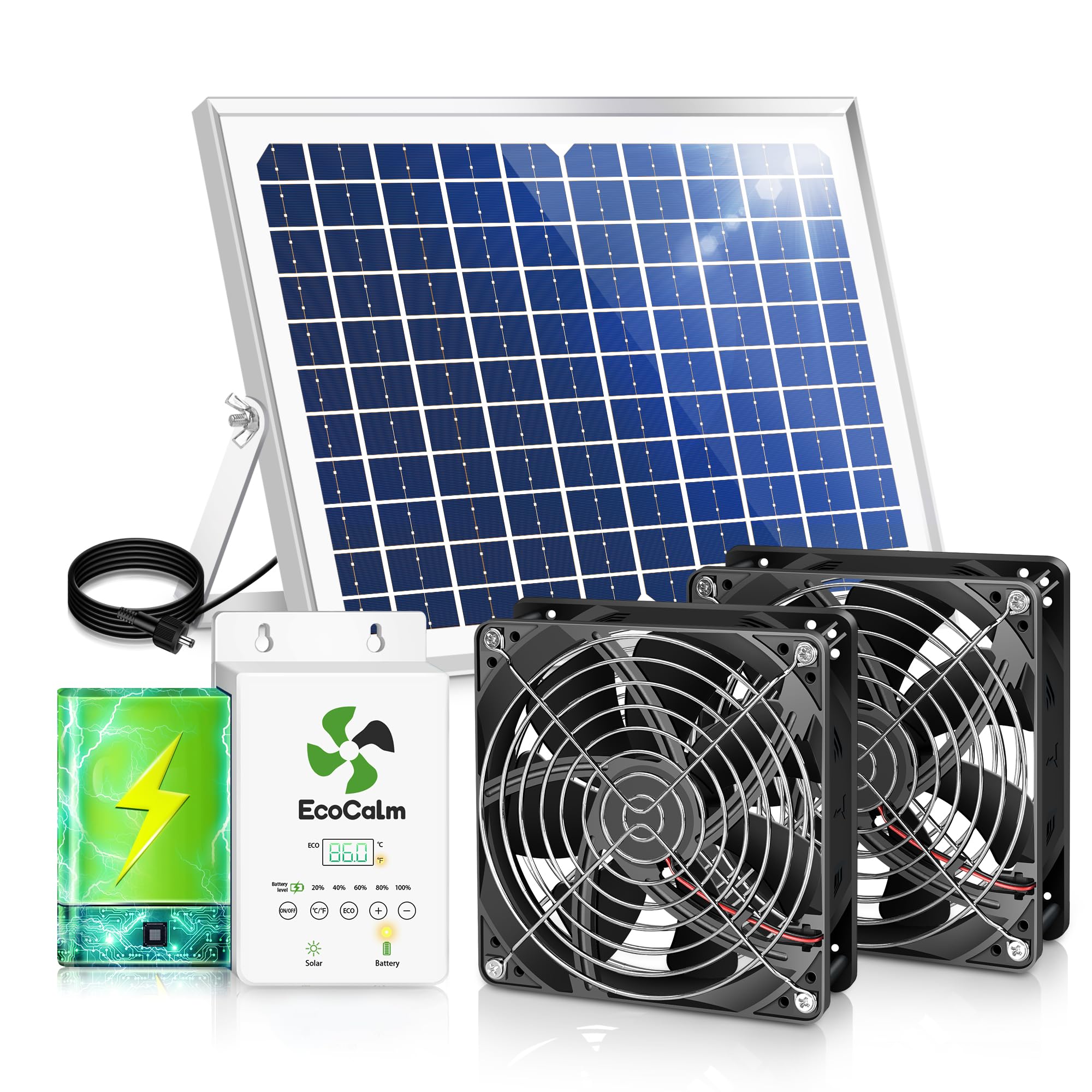 ecoCalm solar exhaust fan in a coop, boosting ventilation with sunlight