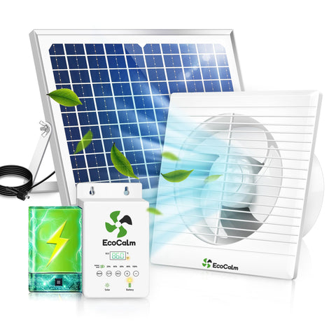 ecoCalm solar fan with battery and thermostat for versatile cooling