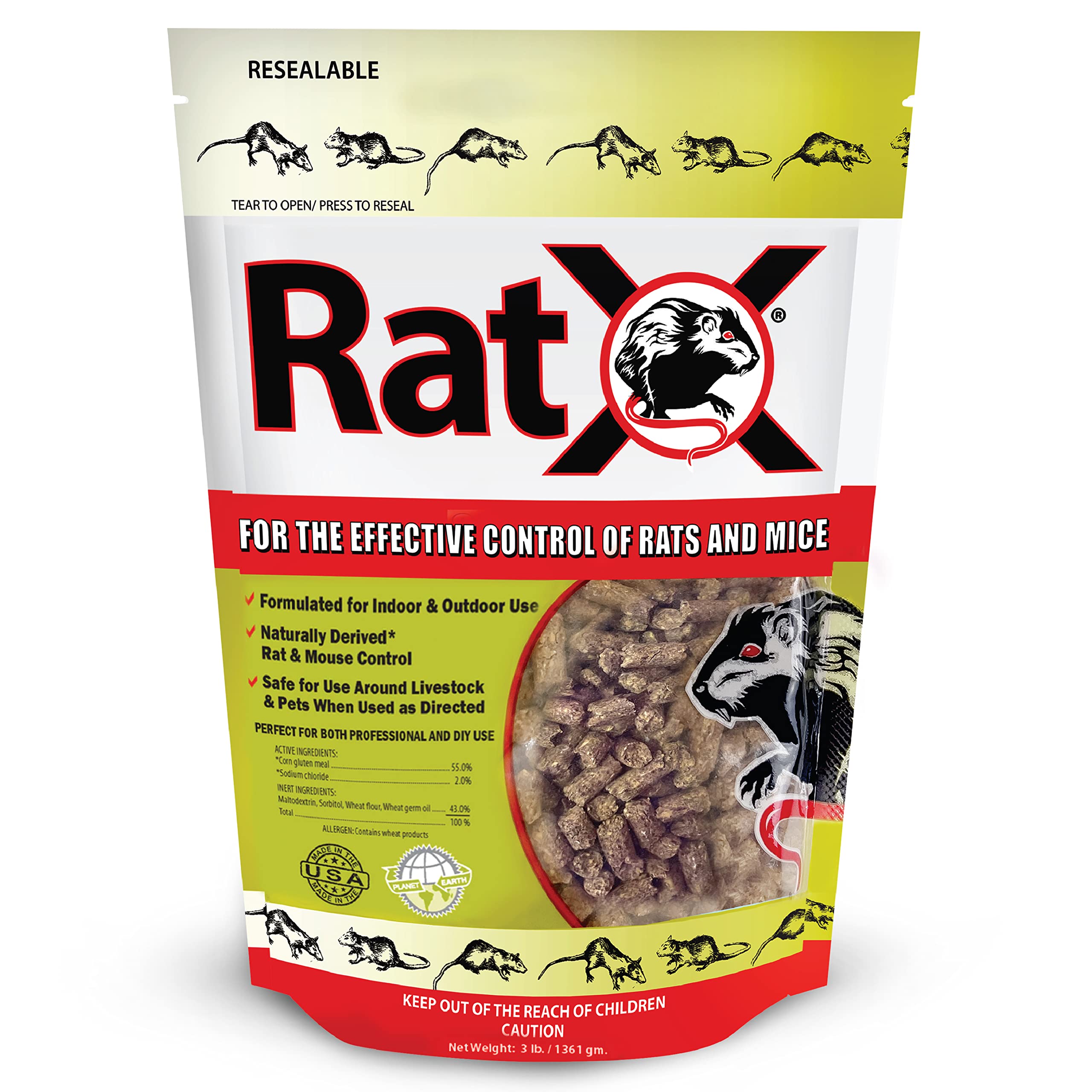 EcoClear RatX 3 lb bag ready for indoor and outdoor pest control