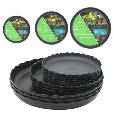 ECOESPTI 12Pcs plant saucer set, versatile protection for indoor and outdoor pots.
