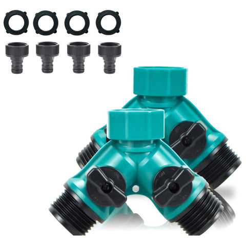 ECOESPTI garden hose splitter with dual outlets for convenient irrigation and quick setup.