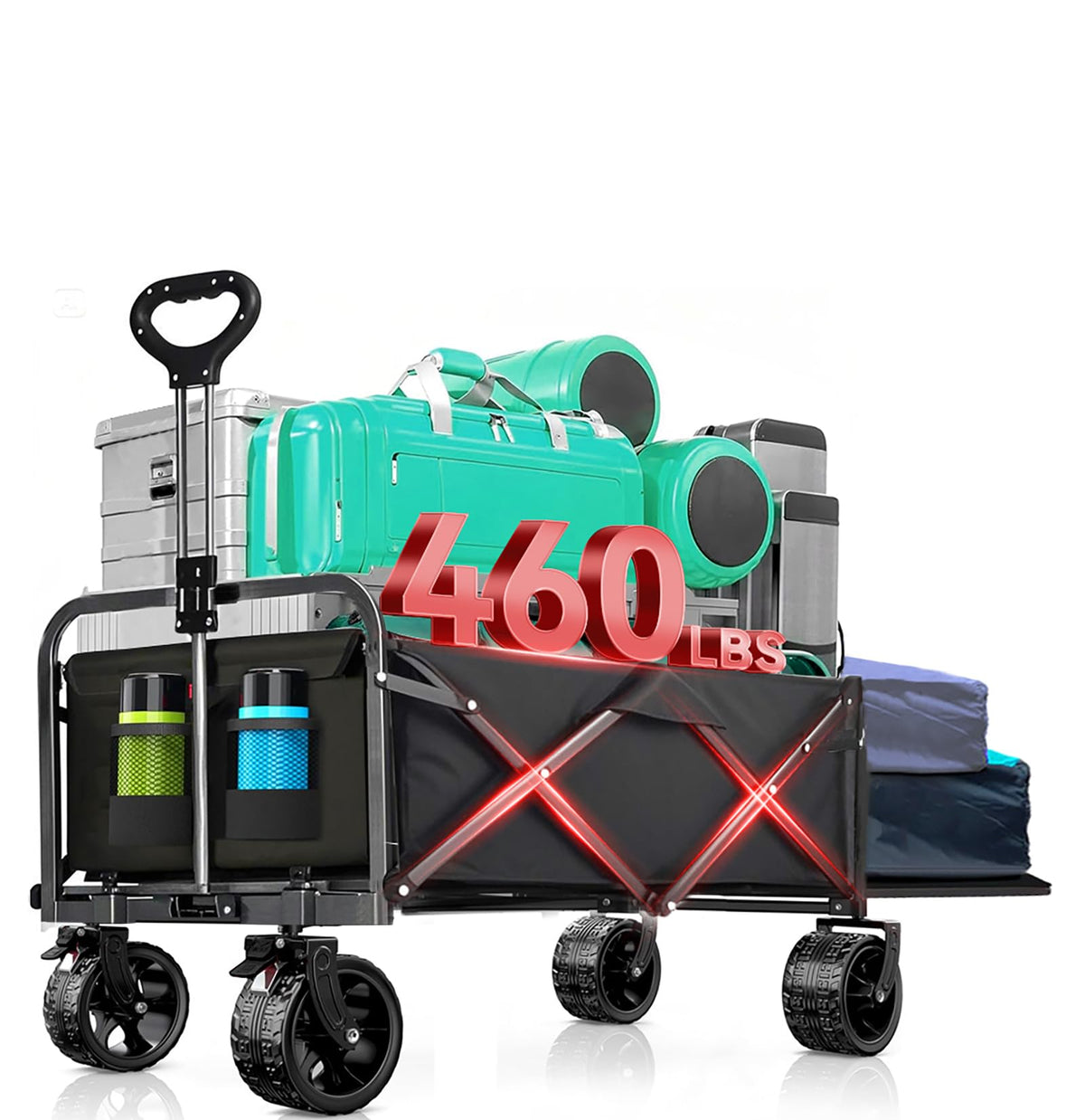 Ecogou foldable wagon with 240L capacity stores camping gear and supplies.