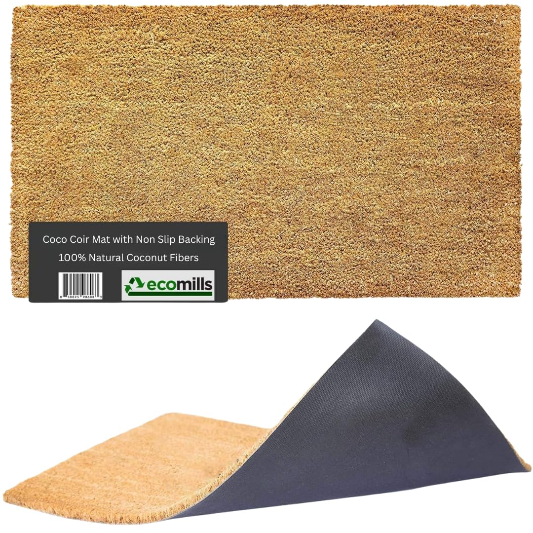 Ecomills Coco Coir Doormat at entryway showing natural scraping power for cleaner thresholds