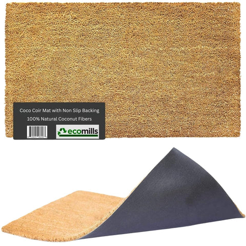 Ecomills Coco Coir Doormat at entryway showing natural scraping power for cleaner thresholds