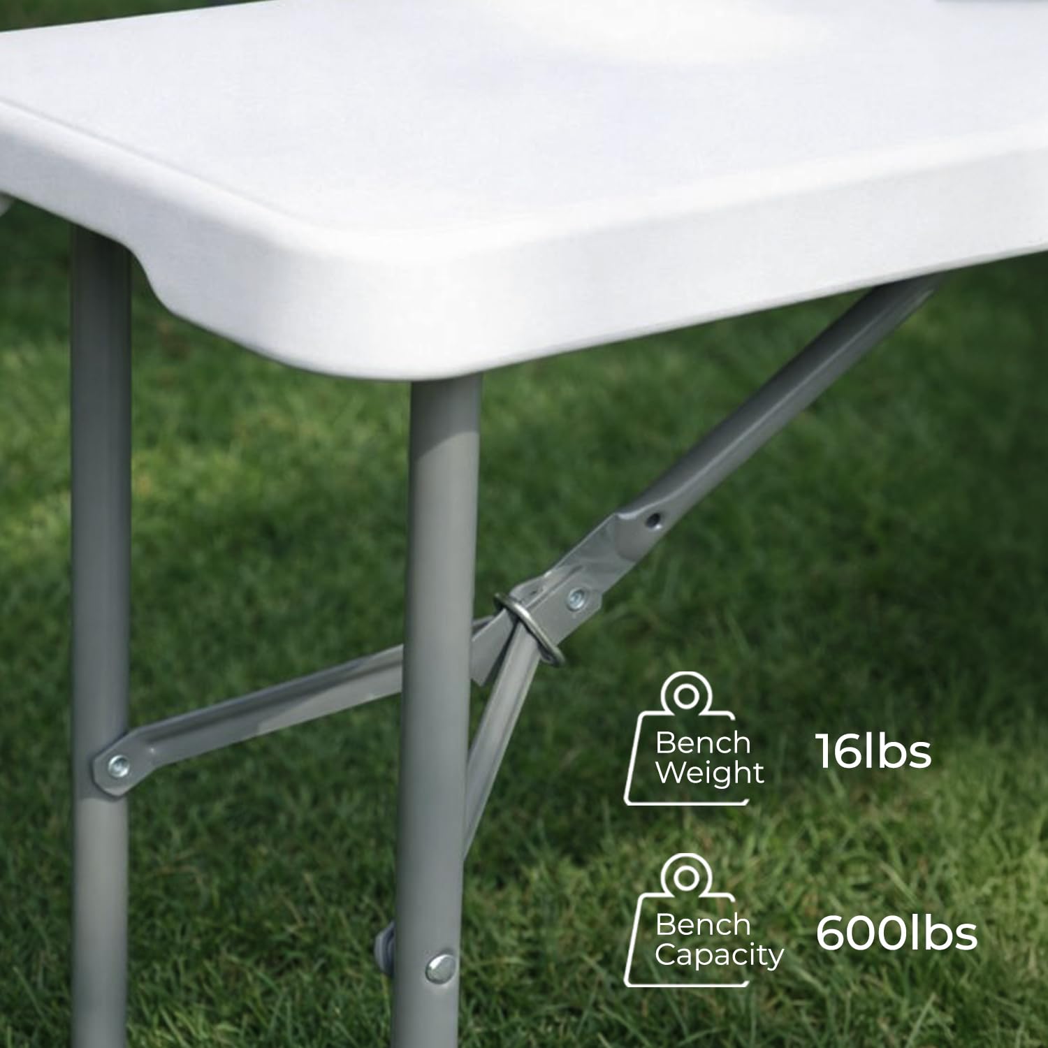 EconoHome white folding bench at a banquette suitable for events