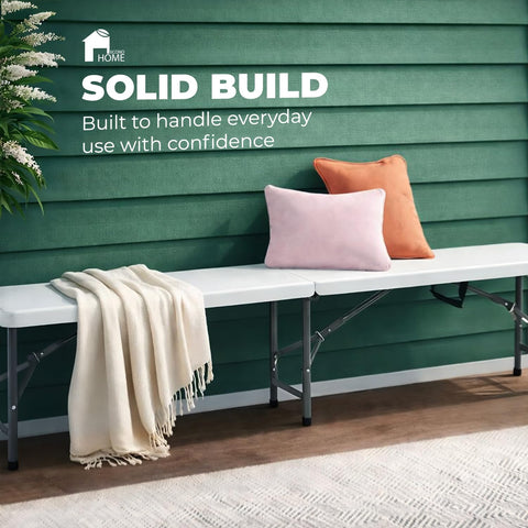 EconoHome bench used on camping trip to seat three to four adults