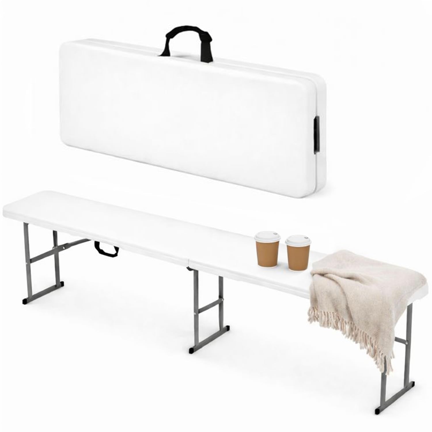 EconoHome portable white folding bench viewed from the front for sturdy group seating