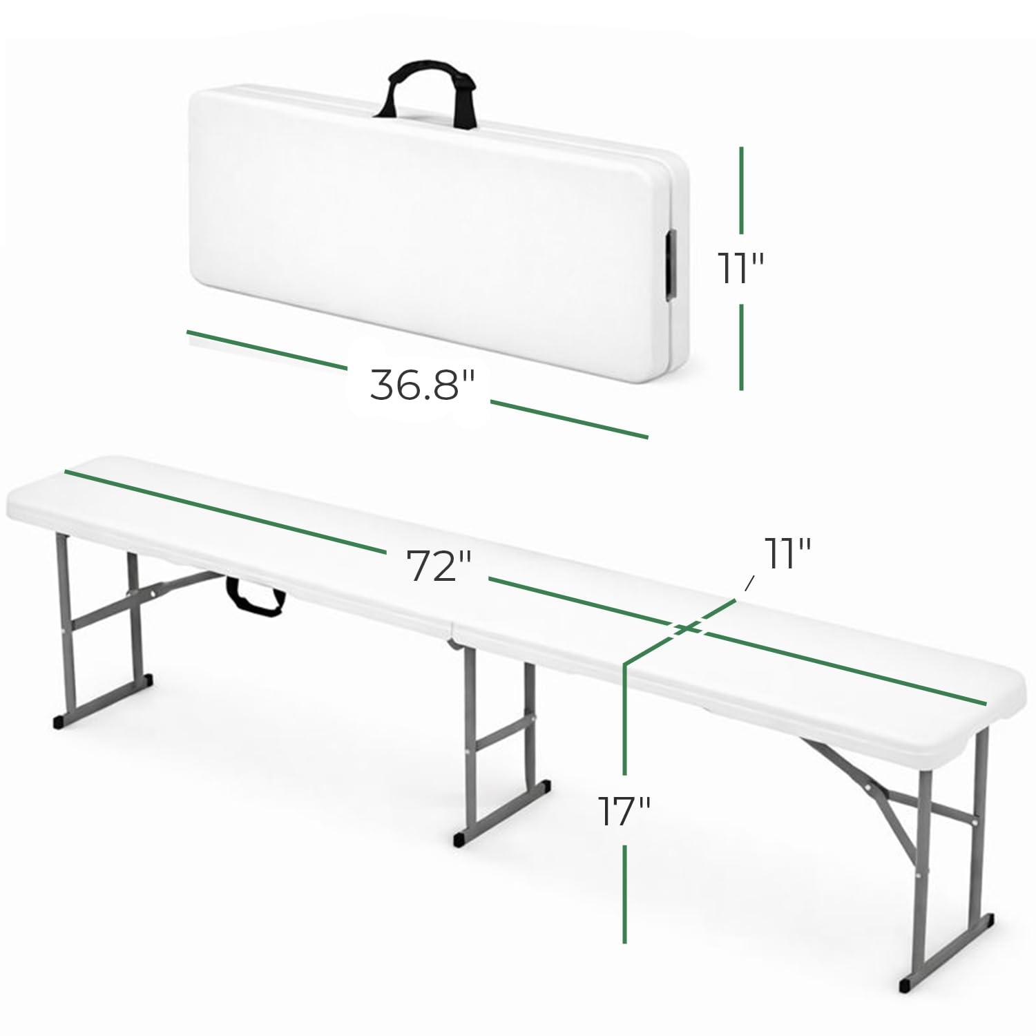 Side view of EconoHome bench showing compact fold for transport