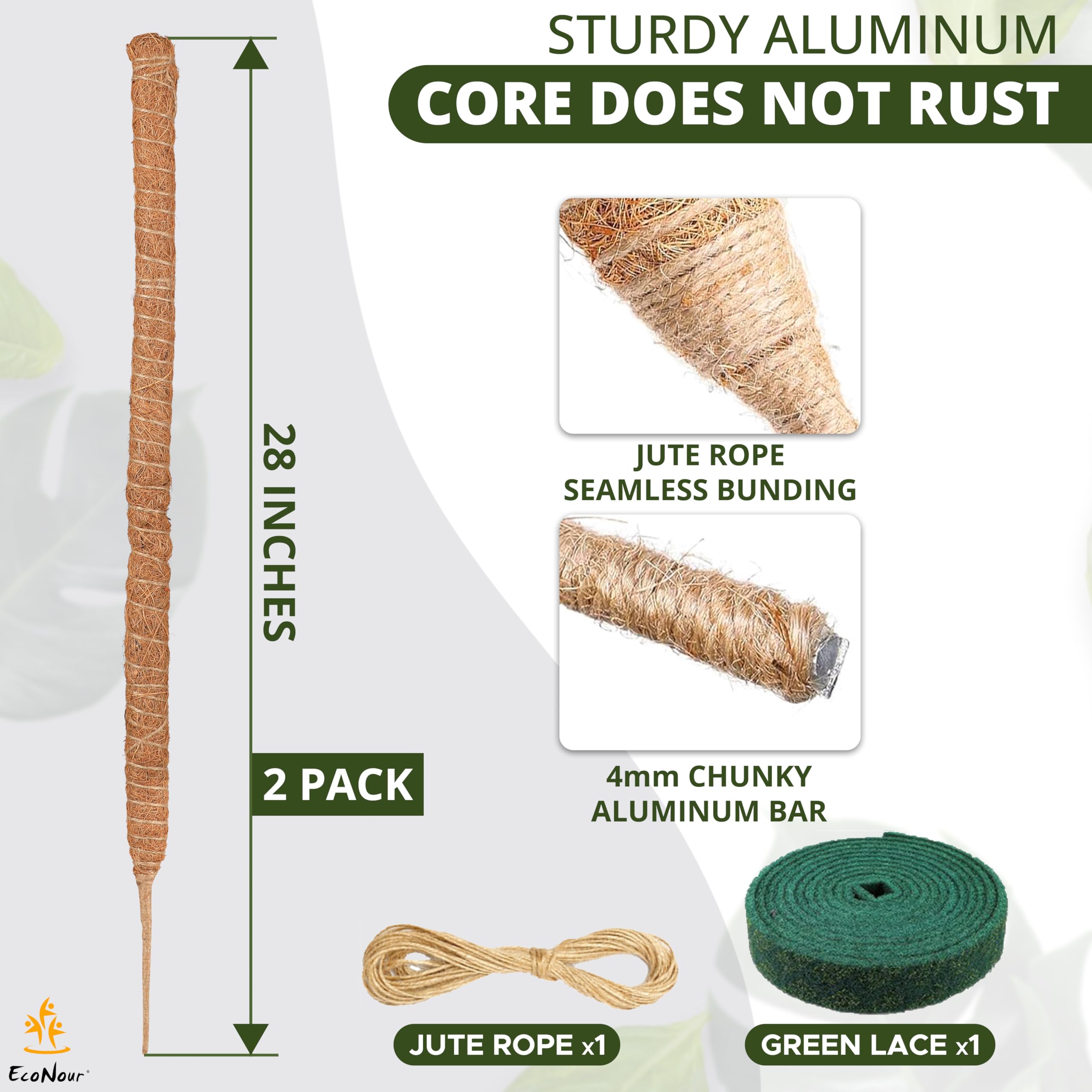 EcoNour coir fiber moss pole closeup shows natural material and moisture-friendly surface
