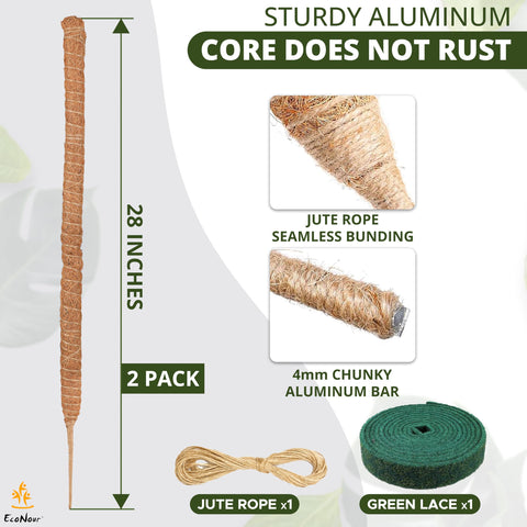 EcoNour coir fiber moss pole closeup shows natural material and moisture-friendly surface